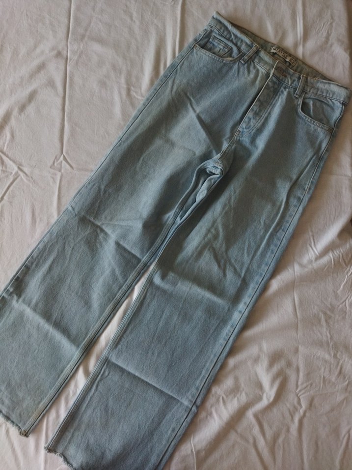 Buz Mavi Yüksek Bel Boru Paça Kadın Kot Pantolon - Görsel 4