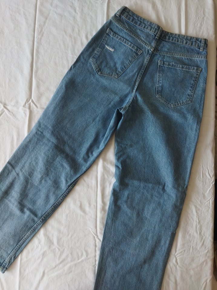 Yırtık Denim Mavi Mom Jean Kadın - Görsel 2