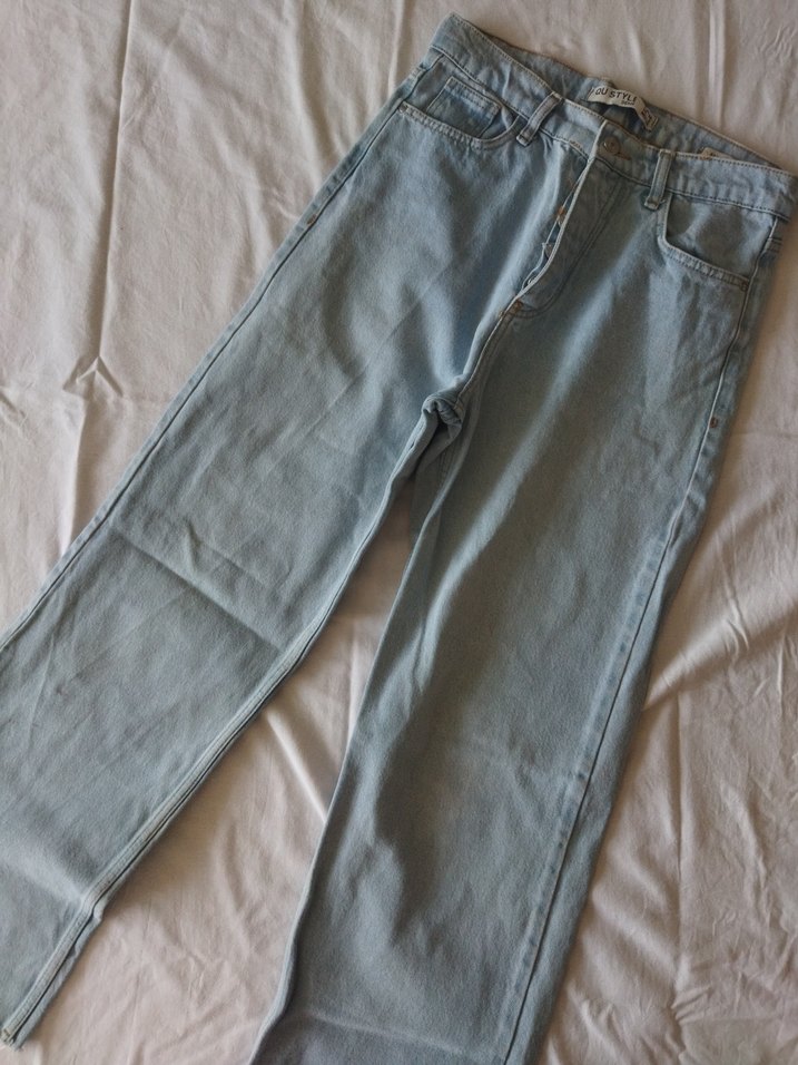 Buz Mavi Yüksek Bel Boru Paça Kadın Kot Pantolon - Görsel 5