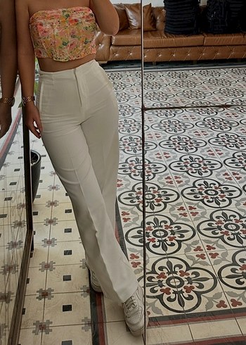 Diğer 2li Beyaz Yuksek Bel Pantolon Crop