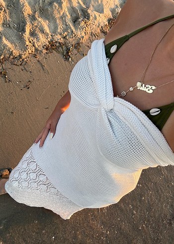 Sahilde Uzun Beyaz Bohem Straplez Denizkızı Gelinlik elbise - Görsel 5