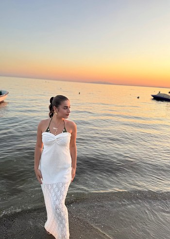 Sahilde Uzun Beyaz Bohem Straplez Denizkızı Gelinlik elbise - Görsel 3
