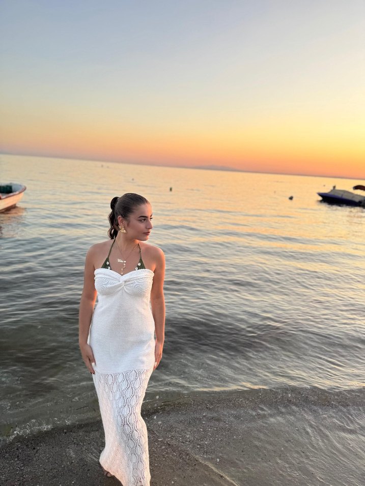 Sahilde Uzun Beyaz Bohem Straplez Denizkızı Gelinlik elbise - Görsel 3