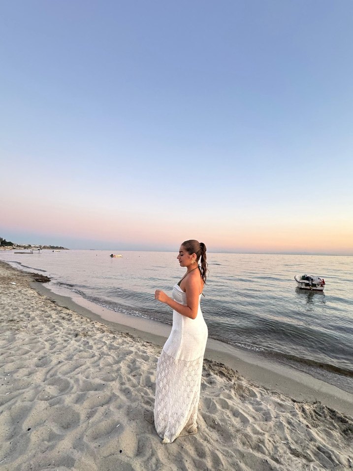 Sahilde Uzun Beyaz Bohem Straplez Denizkızı Gelinlik elbise - Görsel 2