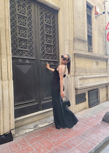 Siyah Straplez Uzun Drapeli Abiye Elbise - Görsel 2