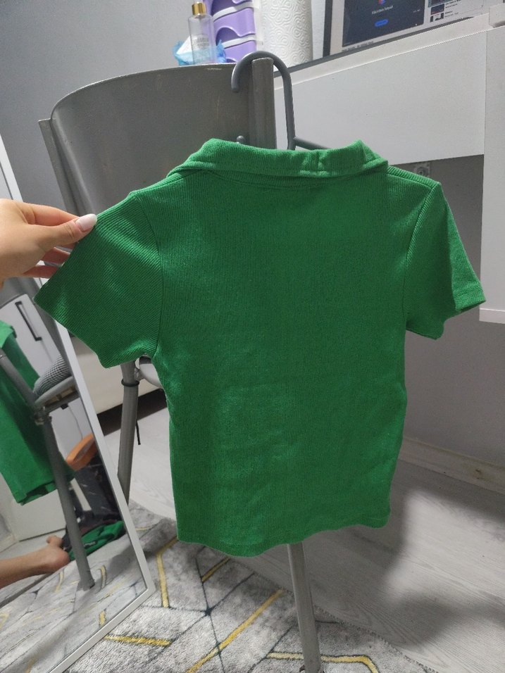 Kız Çocuk Yeşil Kısa Kollu Polo Tişört - Görsel 4