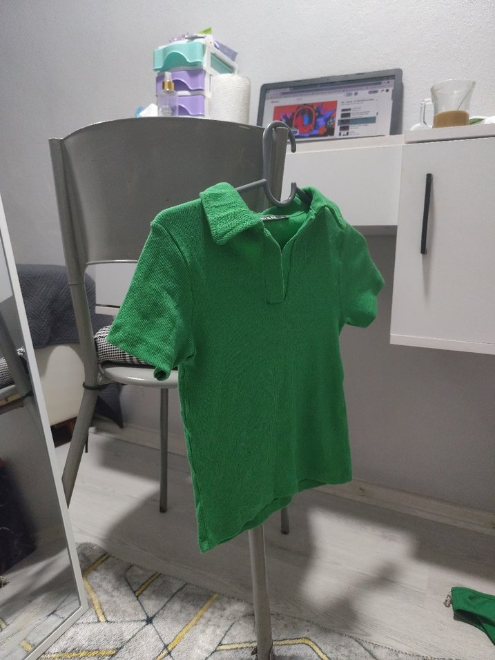 Kız Çocuk Yeşil Kısa Kollu Polo Tişört - Görsel 3