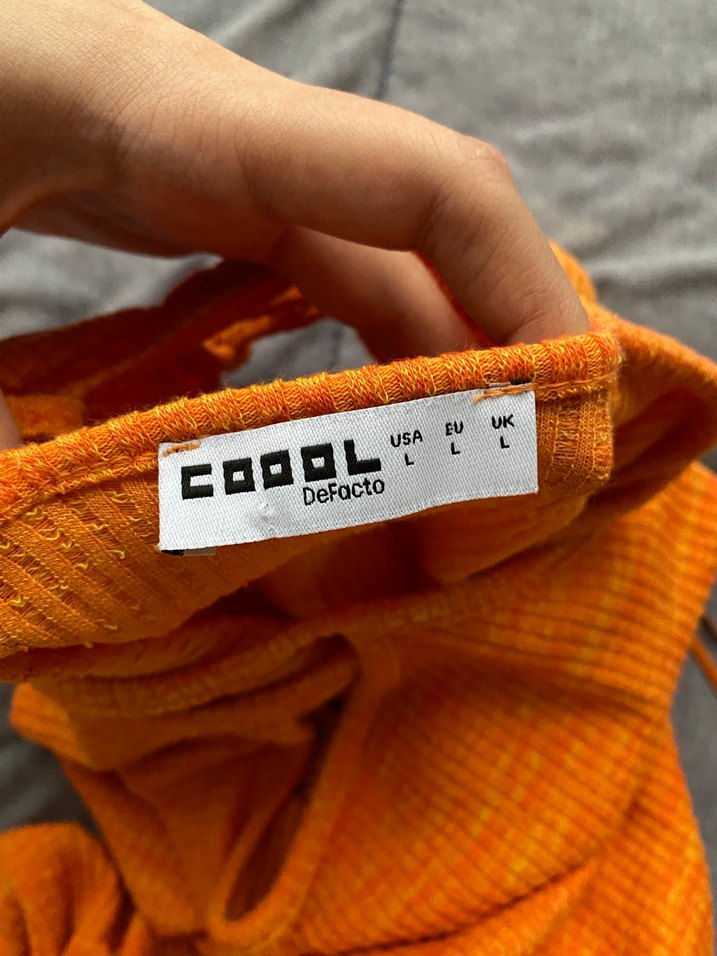 Turuncu Bisiklet Yaka İnce Askılı Triko Mini Elbise - Görsel 3