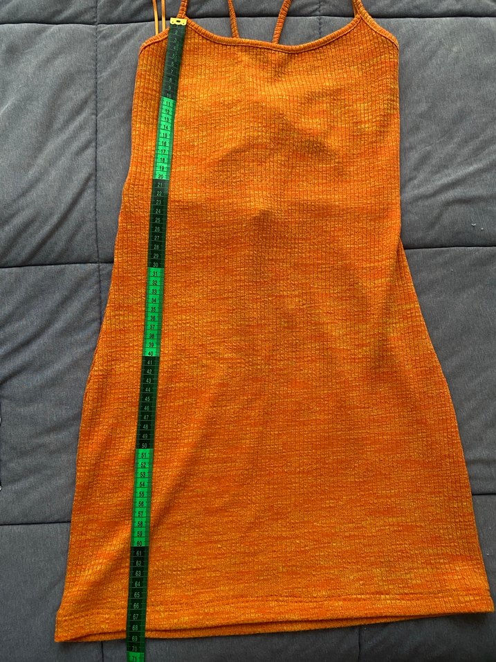 Turuncu Bisiklet Yaka İnce Askılı Triko Mini Elbise - Görsel 2