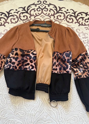 Armalife Kahverengi Leopar Desenli Kadın Süet Ceket