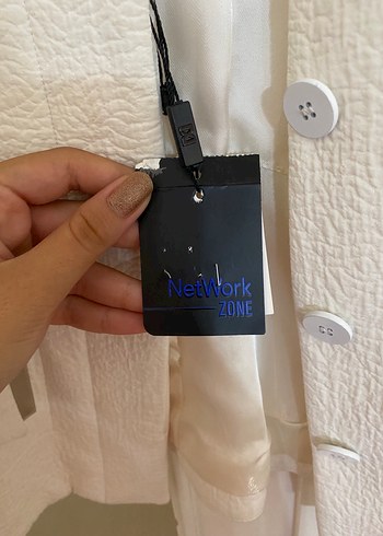 Network zone etiketli Düğmeli Beyaz Midi Kadın Ceket - Görsel 2