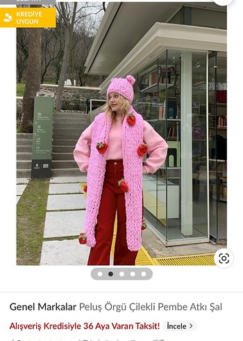 Pembe Nakışlı Örgü Bere ve Atkı Seti