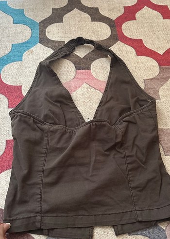 Bershka Fermuarlı Kahverengi Straplez Kadın Yelek