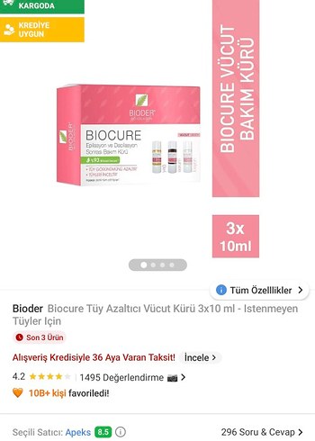Bioder Biocure Tüy Azaltıcı Vücut Kürü 3x10 ml