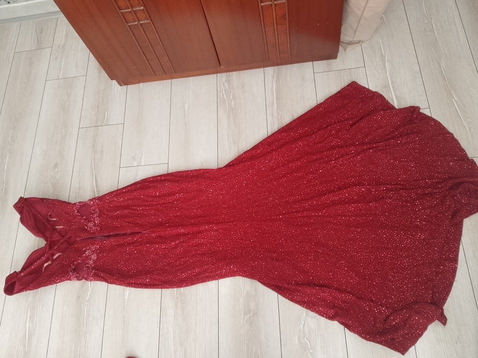 Bordo Parlak Uzun Abiye Elbise - Görsel 2