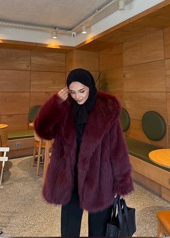 Bordo Kürklü Midi Streetwear Kadın Mont