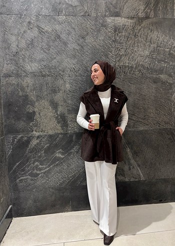 Kahverengi Kürklü Uzun Kadın Yelek - Görsel 3