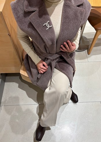 Gri Suni Kürklü Midi Kadın Kaban - Görsel 2