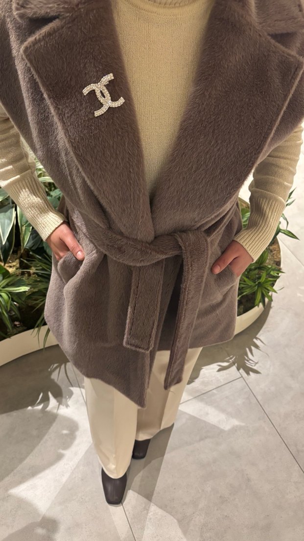 Gri Suni Kürklü Midi Kadın Kaban - Görsel 3