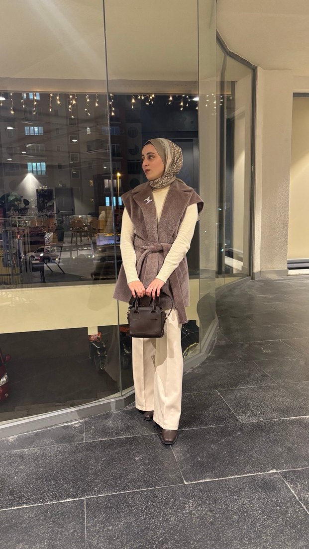 Gri Suni Kürklü Midi Kadın Kaban - Görsel 4