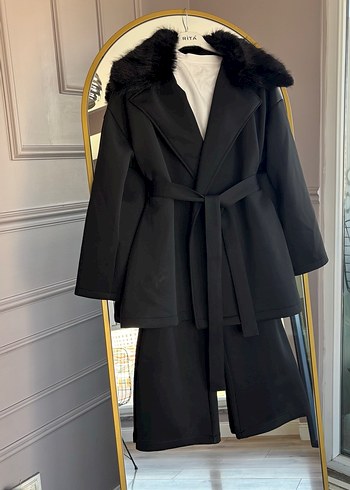 Kürk Detaylı Siyah Kadın takım - Görsel 3