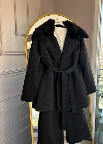 Kürk Detaylı Siyah Kadın takım - Görsel 5