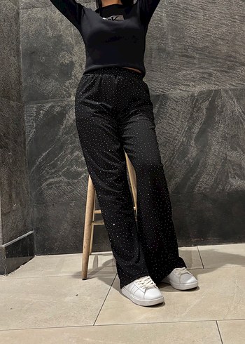Taşlı Siyah Kadın Kumaş Pantolon - Görsel 4