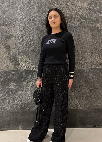 Taşlı Siyah Kadın Kumaş Pantolon - Görsel 3