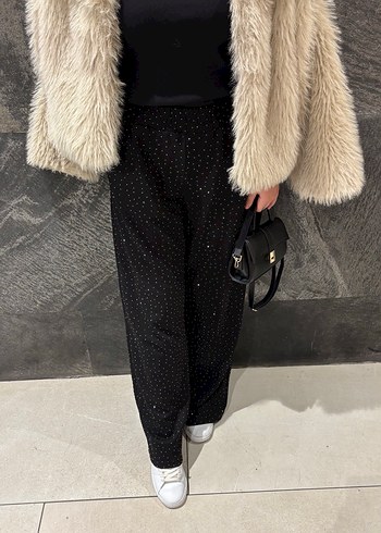 Taşlı Siyah Kadın Kumaş Pantolon - Görsel 2