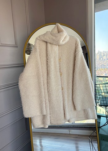 Beyaz Midi Peluş Kadın Mont - Görsel 3