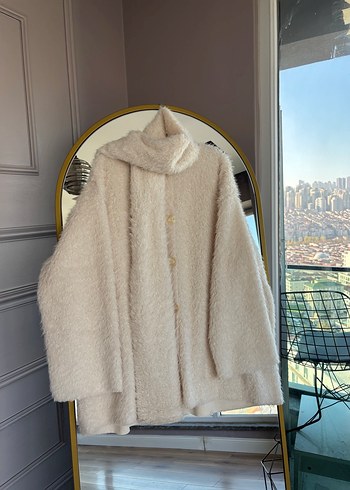 Beyaz Midi Peluş Kadın Mont - Görsel 2