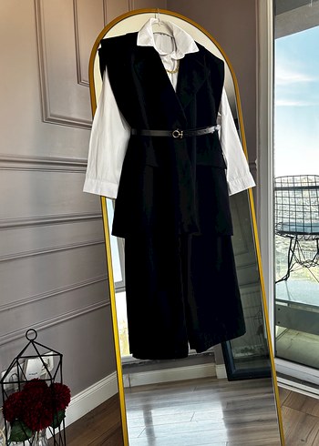 Kemerli Siyah Uzun Kadın Takım Elbise - Görsel 2