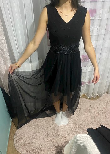 s Beden Siyah Payetli V Yakalı Midi Kadın Abiye Elbise