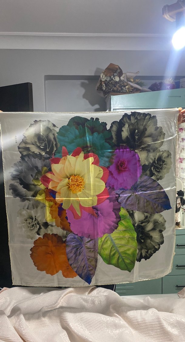 Şeffaf, Renkli Çiçek Desenli Kadın Fuları - Görsel 2