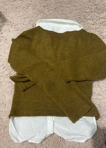 Kahverengi Örgü Yün Kadın Kazak - Görsel 4