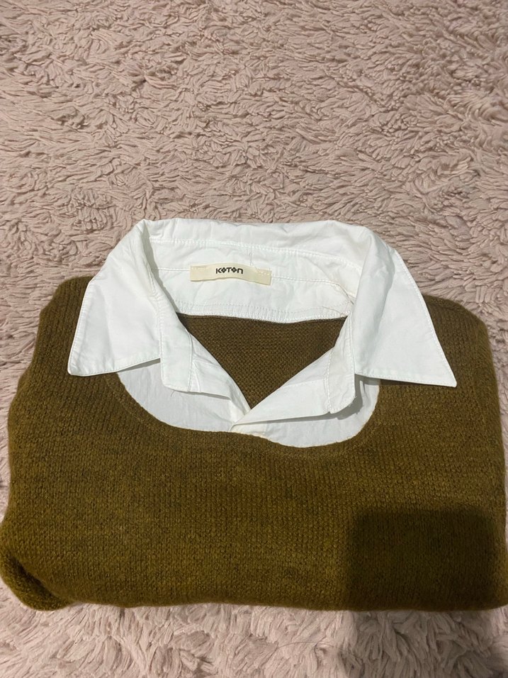 Kahverengi Örgü Yün Kadın Kazak - Görsel 2