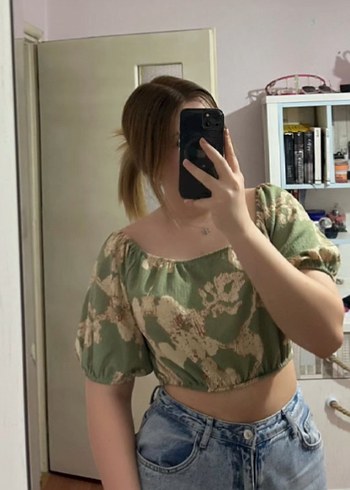 Diğer Bohem Tarz Yeşil Kamuflaj Kadın Kumaş crop pantolon takım