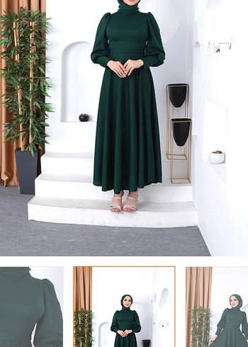 Yeşil V Yakalı Uzun Kadın Elbise - Görsel 7