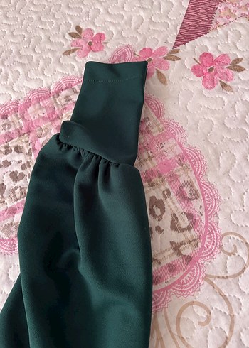 Yeşil V Yakalı Uzun Kadın Elbise - Görsel 5