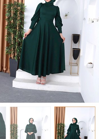 Yeşil V Yakalı Uzun Kadın Elbise - Görsel 8