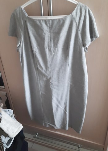 Gri Kısa Kollu Hamile Midi Elbise - Görsel 2