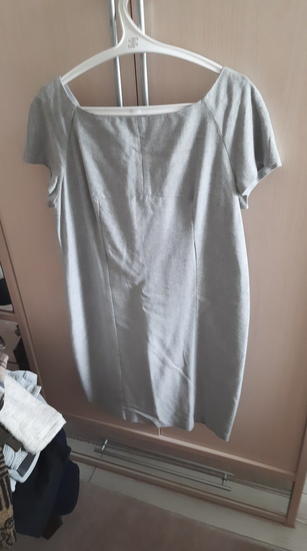 Gri Kısa Kollu Hamile Midi Elbise - Görsel 2