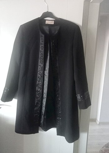 Nakışlı Uzun Siyah ceket - Görsel 7
