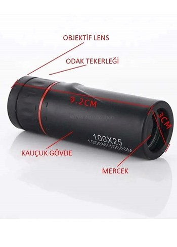 100X25 Siyah Tek Gözlü Monoküler Dürbün - Görsel 5