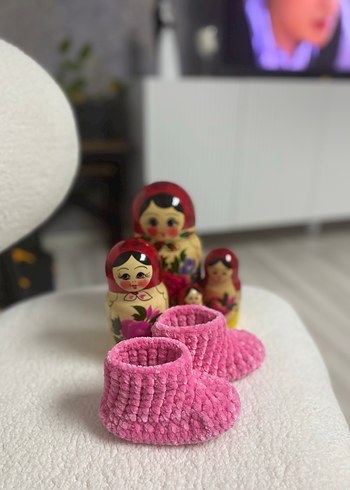 Kızlar için Pembe Örgü Sıcak Ev Terliği - Görsel 3