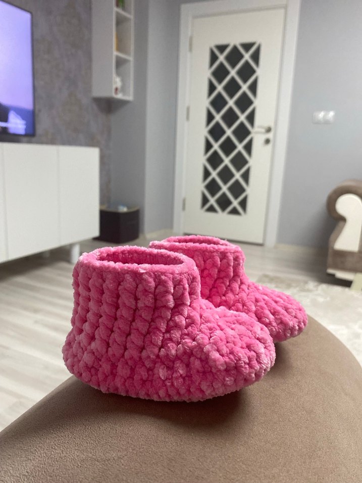 Kızlar için Pembe Örgü Sıcak Ev Terliği - Görsel 4