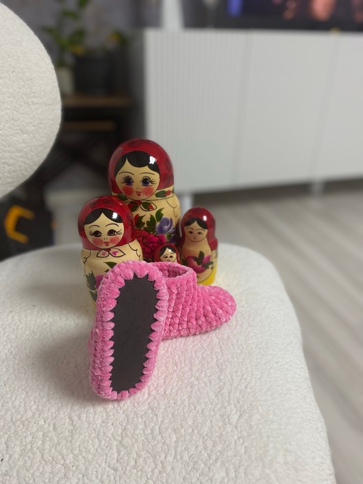 Kızlar için Pembe Örgü Sıcak Ev Terliği - Görsel 2