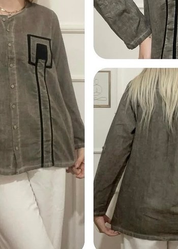 Gri Düğmeli Uzun Kollu Gömlek