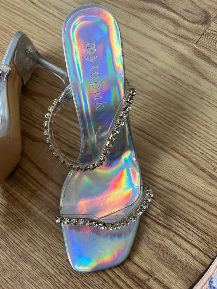 Parlak Taşlı Cam Platform Topuklu Kadın Ayakkabı - Görsel 4