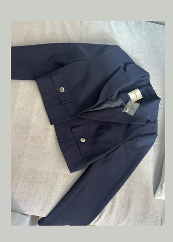 Düğmeli Kısa Lacivert Kadın Blazer Ceket - Görsel 2